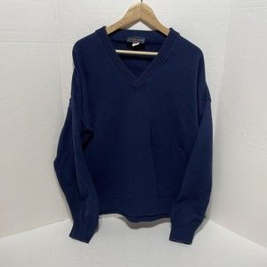 Vintage Andrew Rohan V-Neck Sweater, XL, Navy Blue, USA, Cotton, Long Sleeve